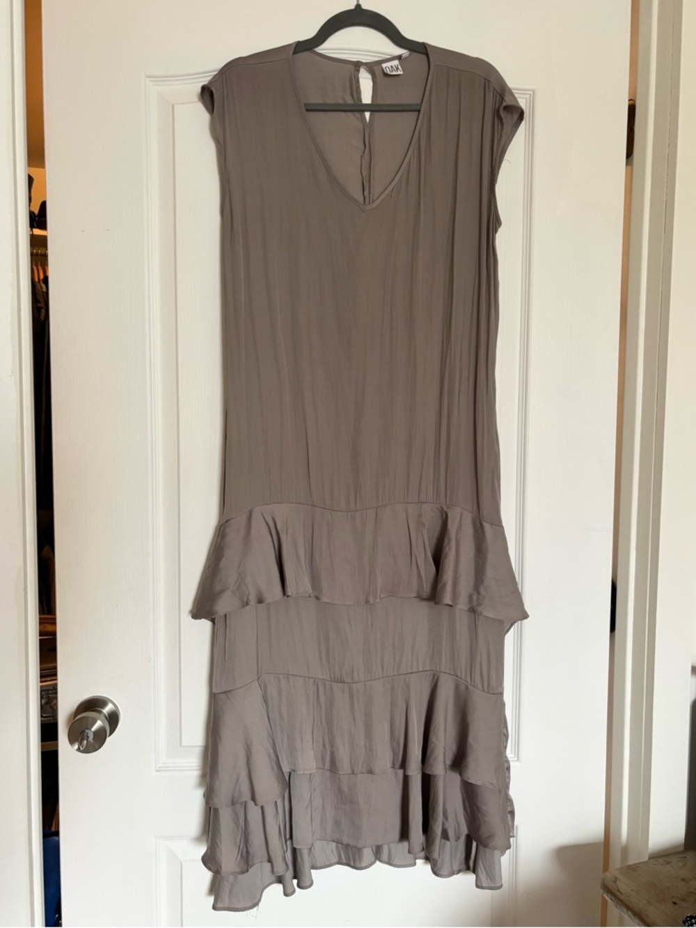 Taupe Ruffle Tiered Midi Dress - OAK